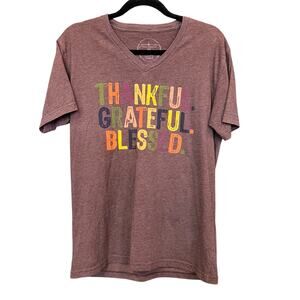 Jane Marie Maroon Thankful Grateful Blessed V-Neck Graphic Medium